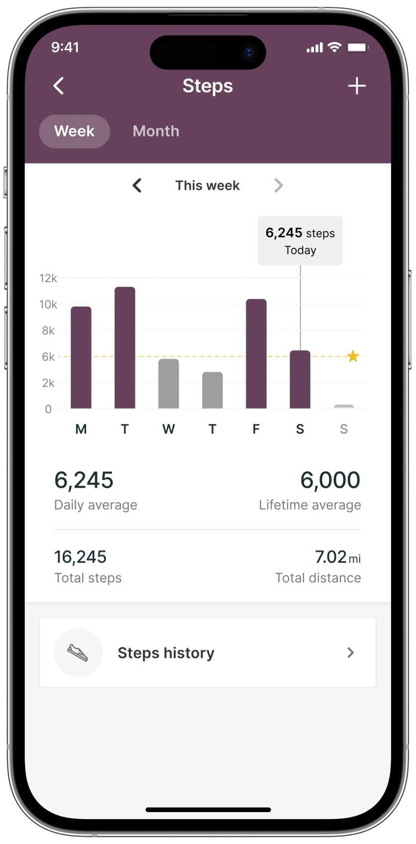 Sarah Infinger's app displaying her step tracker