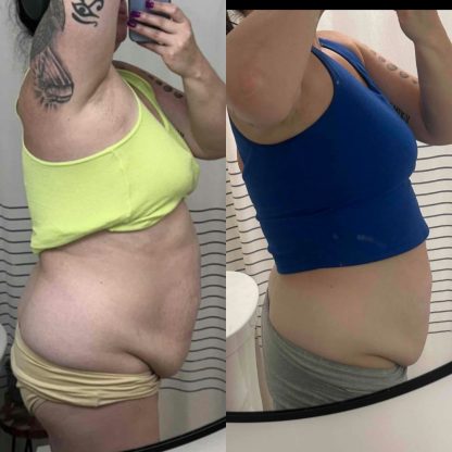 Sarah in all sizes client who was able to lose lower body fat