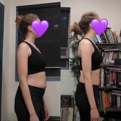 Sarah in all sizes client who was able to lose lower body fat