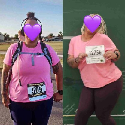 Sarah in all sizes client who was able to slim down